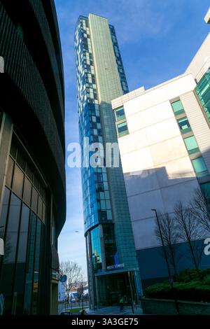West Tower high-rise skyscraper apartment building, Brook Street, city centre of Liverpool, England, UK completed 2007 Stock Photo