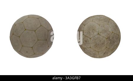 3D rendering of isolated aged soccer balls Stock Photo
