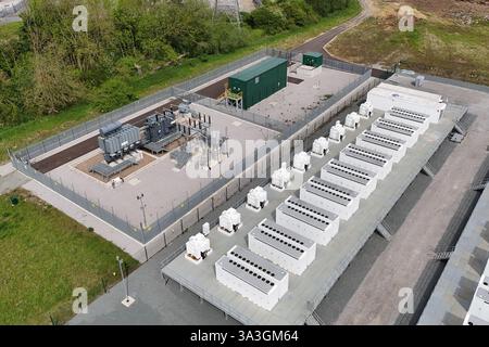 Aerial view of the BESS battery energy storage system with rows of ...