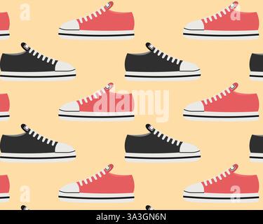 Black and red sneakers. Vector seamless pattern. Stock Vector
