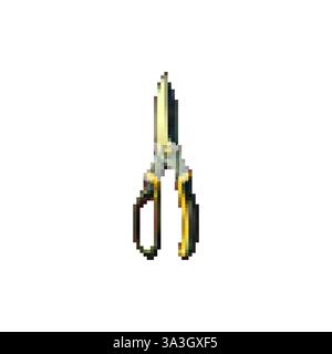 Tree pruner vector. Pixel garden scissors for pruning plants. Sharp blades of scissors icon. Garden equipment nippers vector. Vector icon style 80s. Stock Vector