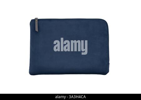 Blue laptop case, modern computer bag, zipper pouch on white background Stock Photo