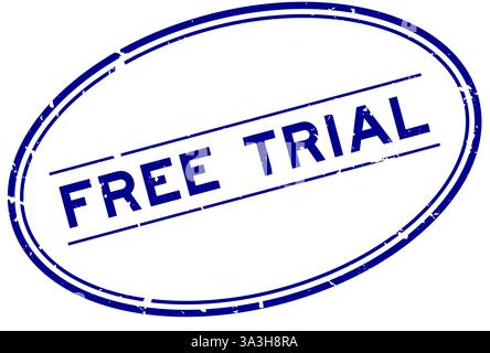 Grunge blue free trial word oval rubber seal stamp on white background Stock Vector