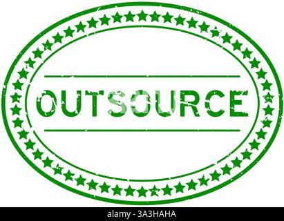Grunge green outsource word oval rubber seal stamp on white background Stock Vector