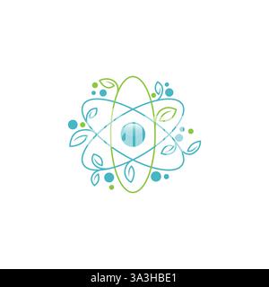 Atom logo designed with leaf Flat thin line design. Creative Idea Concept of Ecology Research Stock Vector