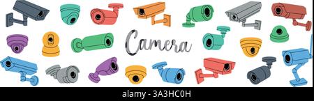 CCTV cameras. Security video spy cameras. Safety home protection system. Vector illustration. Stock Vector