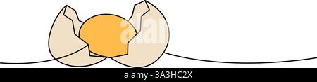 Broken egg one line colored continuous drawing. Organic farm product. Vector illustration Stock Vector