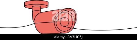 CCTV video camera one line colored continuous drawing. Video surveillance. Vector illustration Stock Vector
