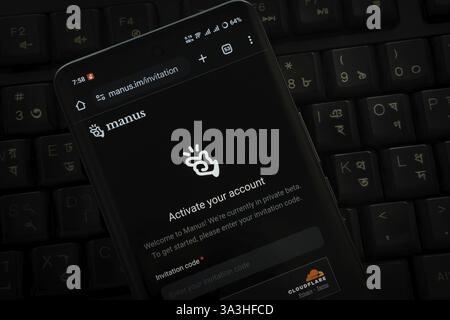 Homepage of Manus AI is seen on a smartphone Stock Photo