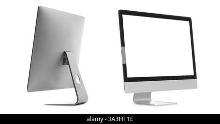 Modern computer monitor isolated on white, collage Stock Photo