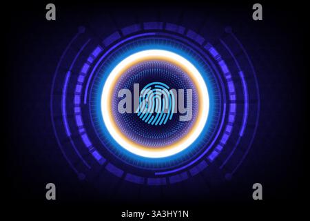 Cyber security technology concept fingerprint scanning, futuristic hi-tech style. Vector and Illustration Stock Vector