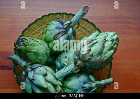 Natural and organic artichokes from the Valencian garden in Spain. Stock Photo