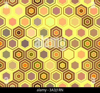 Abstract mosaic background. Geometric elements of varied style and color. Honeycomb cells. Tileable pattern. Seamless background. Stock Vector