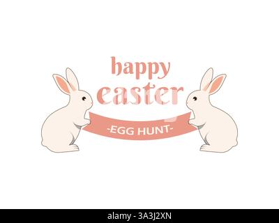 Happy easter card with decorative eggs, cute bunnies vector illustration Stock Vector