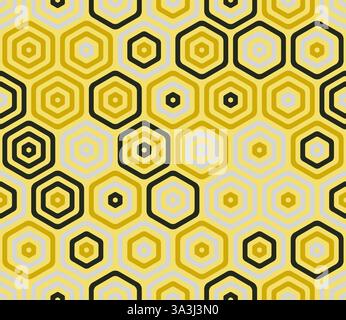 Vector seamless pattern. Bold rounded stacked hexagon cells. Large hexagon shapes. Multiple tones color palette. Seamless pattern. Stock Vector