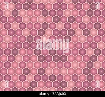 Geometric template background. Pink color tones gradients. Rounded stacked hexagons mosaic pattern. Hexagon cells. Seamless pattern. Stock Vector