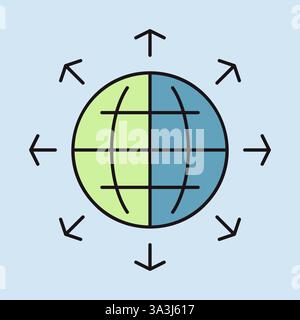 Arrows outside from globe vector icon. Global communication filled symbol. Security sign. Graph symbol for your web site design, logo, app, UI Stock Vector