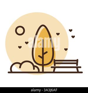 Public park bench and tree vector icon. Urban park. Nature sign. Graph symbol for travel and tourism web site and apps design, logo, app, UI Stock Vector