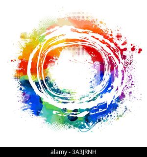 Round colored frame made of blots. Paint texture with drips. Grunge hand drawn. Not AI, Vector illustration. Stock Vector
