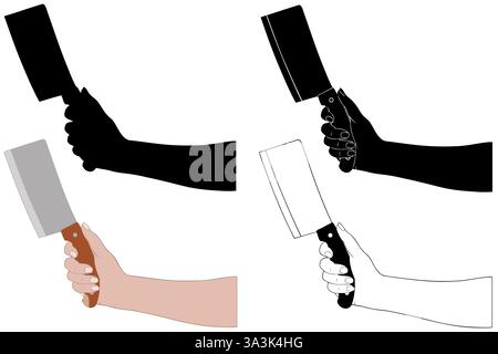 Illustration of hands holding butcher's cleavers isolated on white Stock Vector