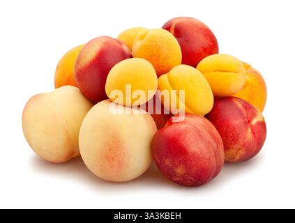 mixed peaches path isolated on white Stock Photo