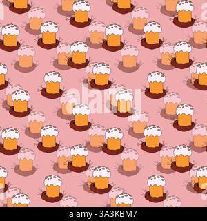 Seamless pattern with Easter cake in bird's nest. Hand drawn Happy Easter background. Paschal cake. Vector stock illustration, template design Stock Vector