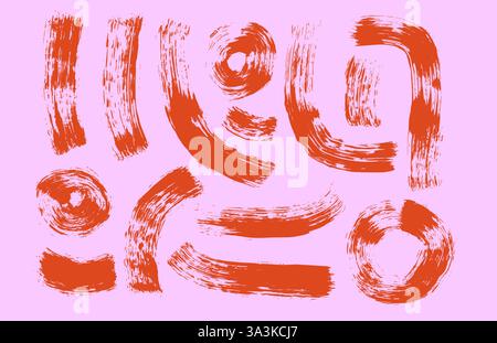 Brush stroke squiggle and circles ink lines. Vector hand drawn wave round paint shapes. Abstract curve graphic. Scribble marker torn grunge set. Doodl Stock Vector