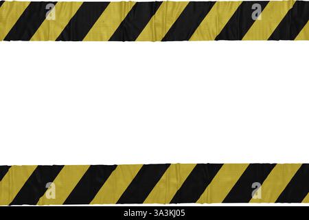 Crumpled warning stripes at the top and bottom of the image. 3D rendering Stock Photo