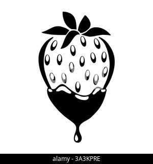 Drop chocolate dripping off strawberry. Ink fruit food vector symbol Stock Vector