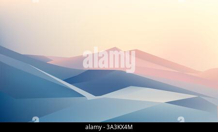 Abstract Low Poly Mountain Landscape at Sunset. Stock Vector