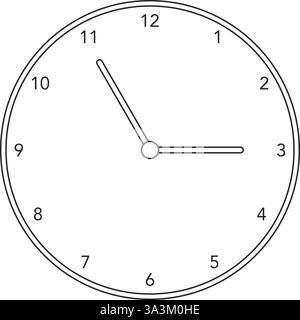 Minimalist style wall clock with hands pointing at ten and two in outline vector Stock Vector