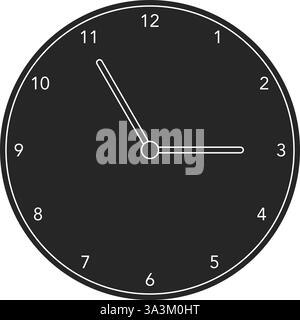 Minimalist style wall clock with hands pointing at ten and two in black silhouette vector Stock Vector