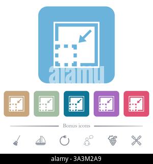 Minimize element solid white flat icons on color rounded square backgrounds. 6 bonus icons included Stock Vector