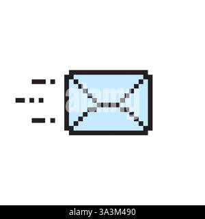 Blue pixel envelope. Fast mail icon. Retro message sign. Vector mailing shape. Stock Vector