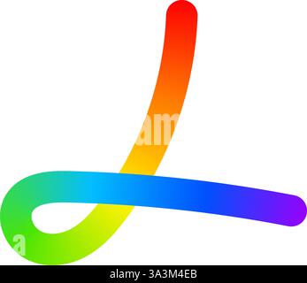 Rainbow colored curl. Cool colorful squiggle. Organic doodle figure with multicolored gradient effect isolated on white background. Vector illustration. Stock Vector