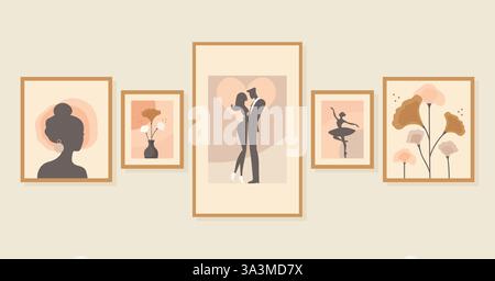 Wall Decoration Pictures Set Flat Vector Illustration. Stock Vector