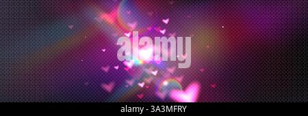 Glowing heart shapes on transparent background. Colorful floating love symbol with lens flare effect. Romantic decorative png element for Valentine ca Stock Vector