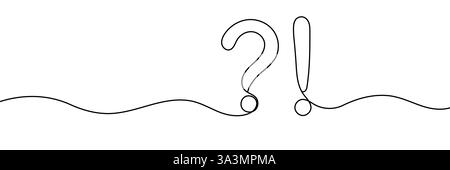 Exclamation and question marks icon line continuous drawing vector. Hand drawn Editable stroke. Question marks icon. Continuous outline of question Stock Vector