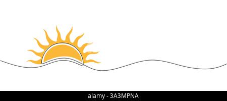 Single continuous one line art sunset sun. Stock Vector