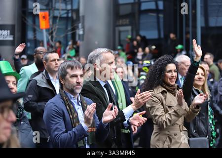 Non Exclusive: Canada's Prime Minister, Mark Carney taking part during the parade for the 200th edition of St. Patrick's Day, that commemorated the Ir Stock Photo