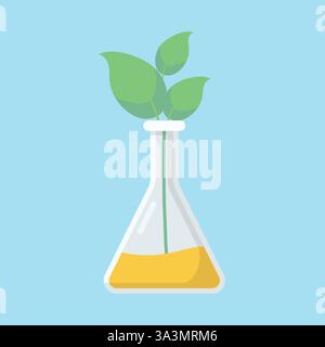 Eco Friendly Science Concept with Green Leafy Beaker. education biology and botany science Stock Vector