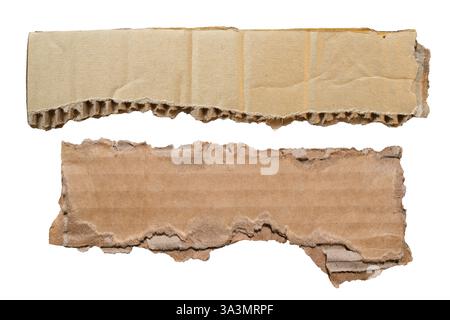 Torn brown cardboard papers for using as a message background on white background with clipping path Stock Photo