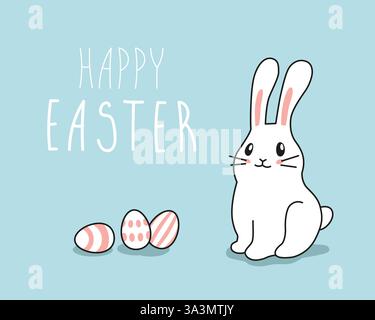 Happy Easter illustration of cute white rabbit Stock Vector