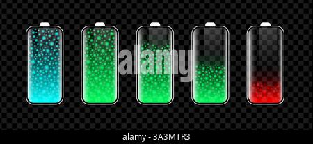 Battery set. Different level of charge indicator signs Stock Vector