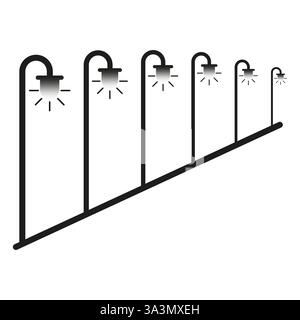 Street lamp icons. Illuminated vector symbols. Curved pole shapes. White background design. Stock Vector