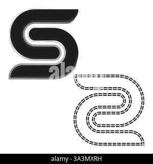Letter S symbol. Bold curve design. Black outline shape. White background. Stock Vector