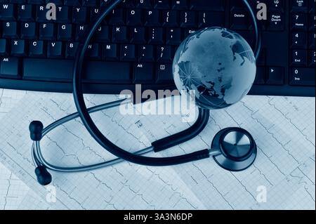 The stethoscope on the electrical diagram Stock Photo