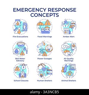 Emergency responses multi color concept icons Stock Vector