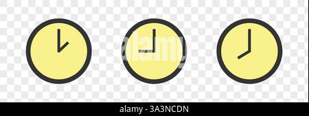 Vector clock face isolated on transparent background. Clock icon design template closeup. Time scale with numbers and clock hands Stock Vector