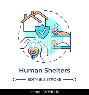 Human shelters multi color concept icon Stock Vector